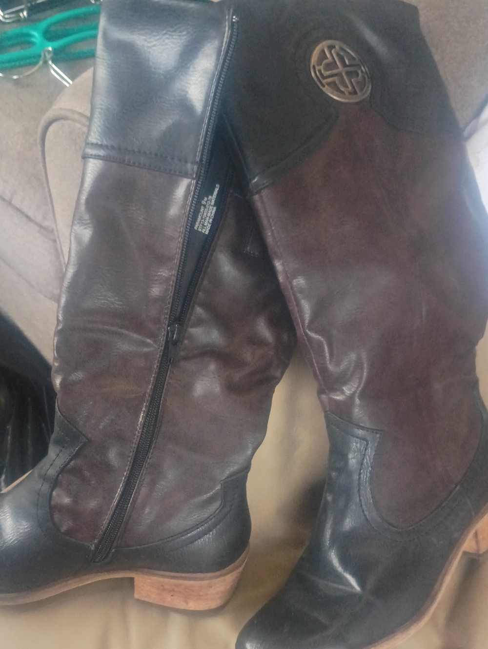 Leather Two-Tone Knee Boots - Brown/Black